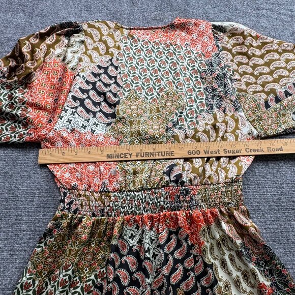 Zara Dress Womens‎ XS Paisley Mini V-neck Long Balloon sleeves elastic cuffs - Picture 11 of 16